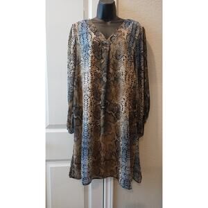 Peach love Snakeskin Print dress Long Sleeves V-neck lined Dress Size M